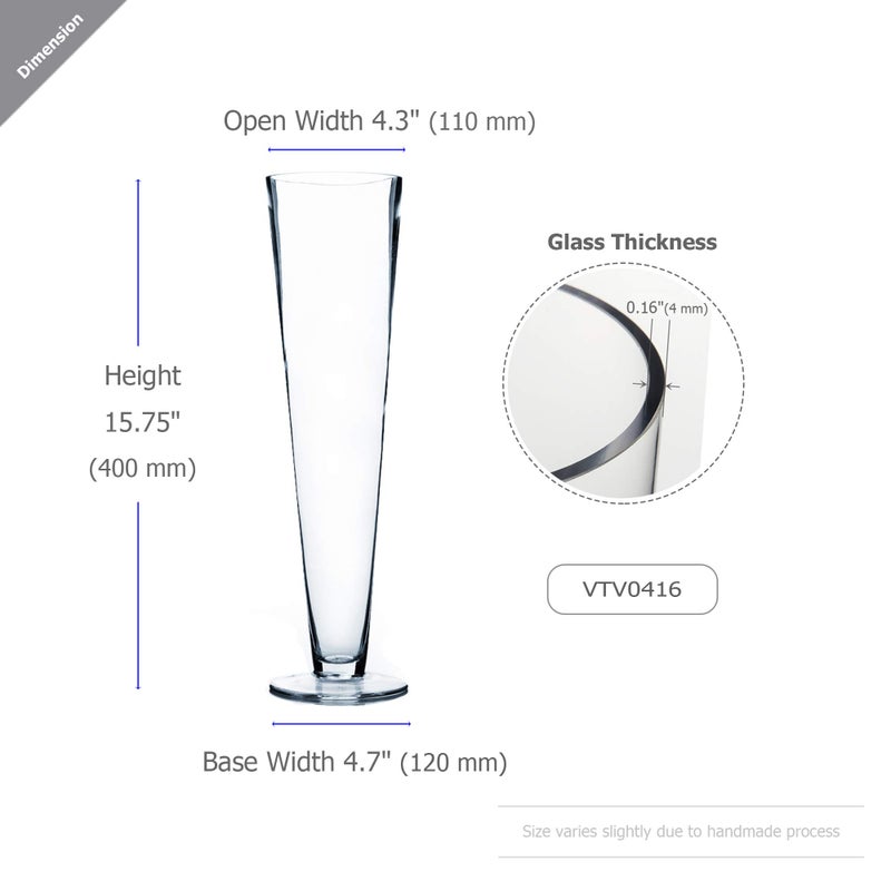 WGVI WGV Trumpet Glass Vase, Open 4", Height 16", (Multiple Sizes Choices) Clear Tall Pilsner Floral Planter Container Centerpiece, Wedding Event Home Decor, 1 Piece (VTV0416) - Image 2
